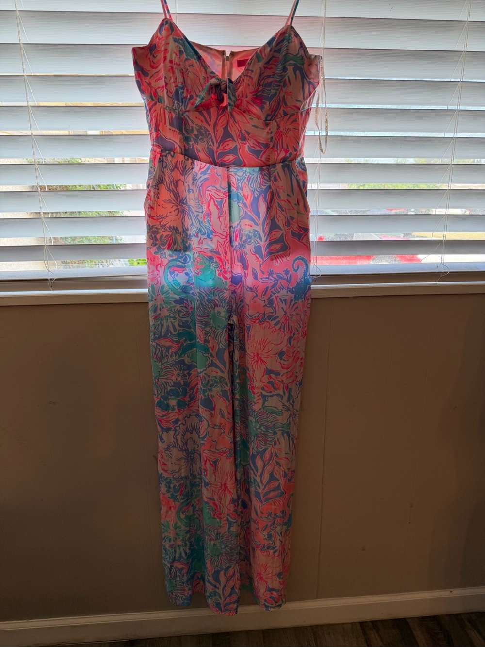 Lilly Pulitzer Lion Around Floral Wide Leg Jumpsuit Pink Blue 6 - Picture 10 of 10